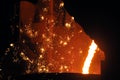 hot metal and sparks close up the photo was made ??in a steel plant located in ukraine
